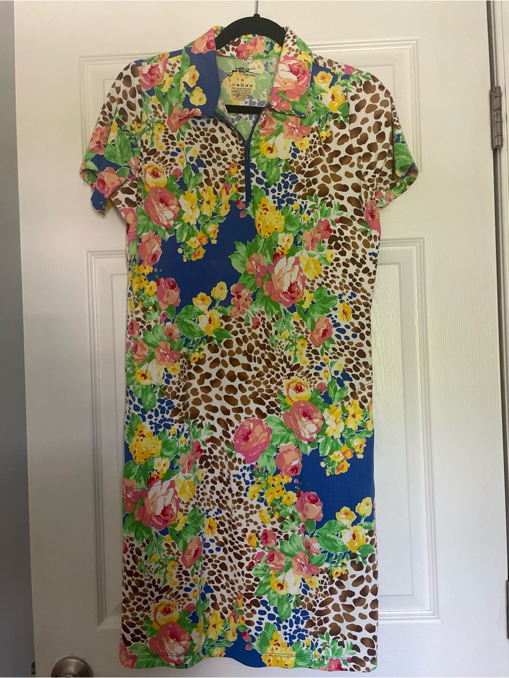 Gottex Lifestyle Ladies Jungle Rose Print 36" Short Sleeve Zip Golf Dress Size M